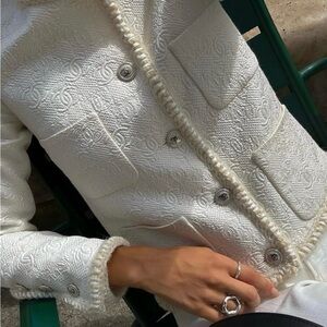 CHANEL Metiers D’Art White Embossed CC Logo 21A Jacket